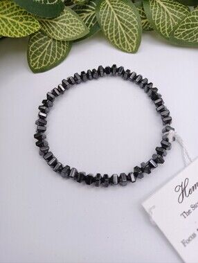 Hematite Healing Crystal Stretch Bracelet - Dark Metallic Black
